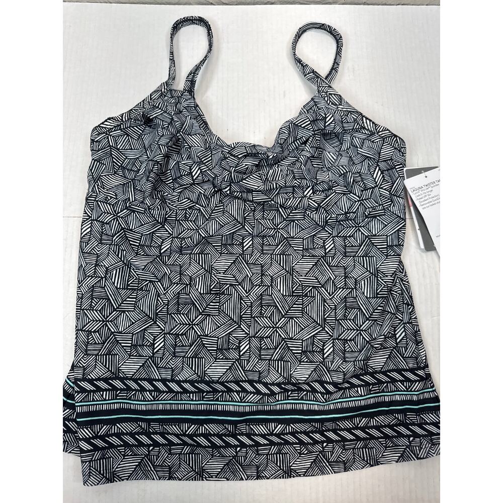 Athleta Laguna Twister Tankini Top Black White‎ Geometric UPF 50 Size 36 B/C NWT